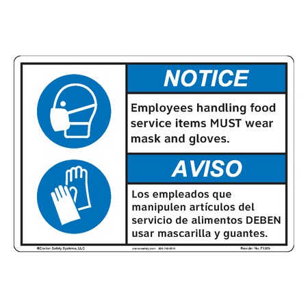 ANSI/ISO Compliant Notice/Employees Handling Food Safety Signs Indoor/Outdoor Plastic (BJ) 14 X 10